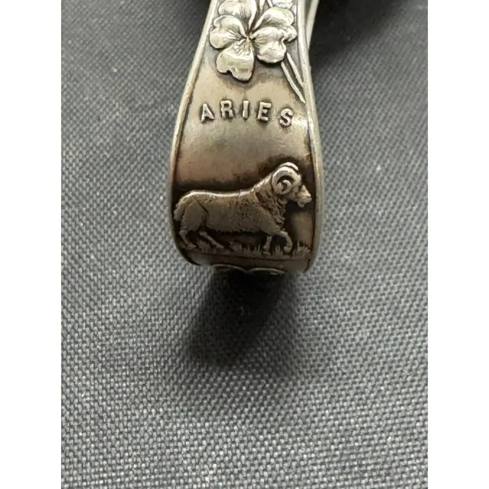 Gorham Sterling Silver Zodiac Aries Baby Spoon Curved Handle Vintage March 1915